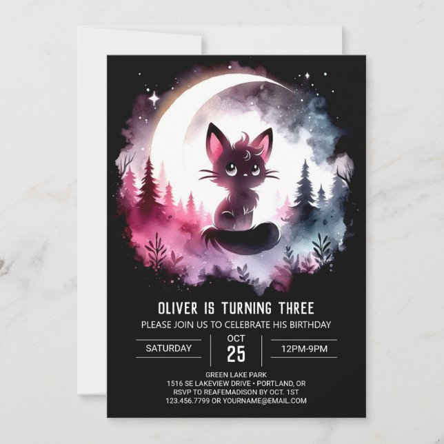 Boho Kids Cat Birthday  Invitation (Front)