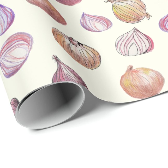Boho Kitchen Onions Hand-Illustrated Vegetables Wrapping Paper (Roll Corner)