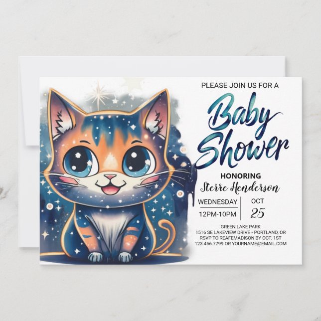 Boho Kitten Editable Baby Shower Invitation (Front)