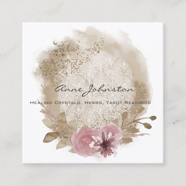 Boho Lace Floral Square Business Card (Front)