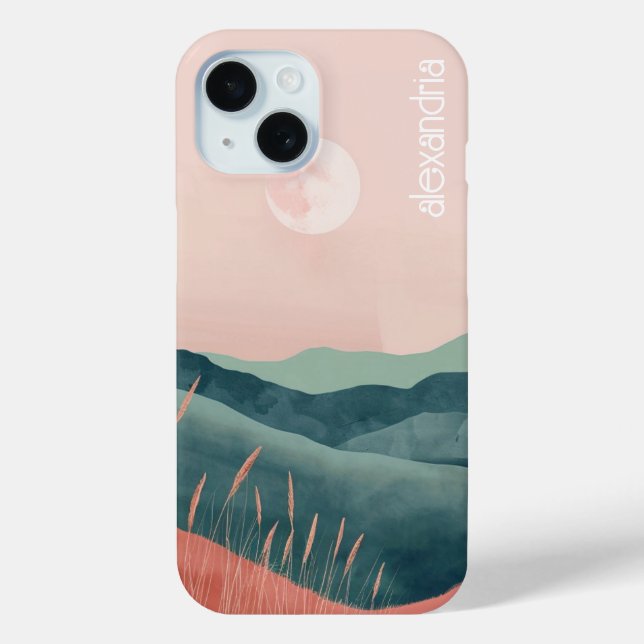 Boho Landscape Abstract Mountains With Name Case-Mate iPhone Case (Back)
