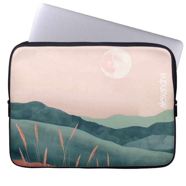 Boho Landscape Abstract Mountains With Name Laptop Sleeve (Front)