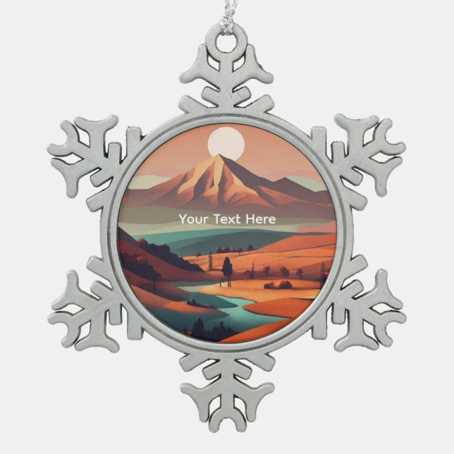Boho landscape  snowflake pewter christmas ornament (Front)