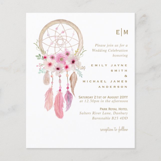 Boho Lavender Dream Catcher Pink Wedding (Front)