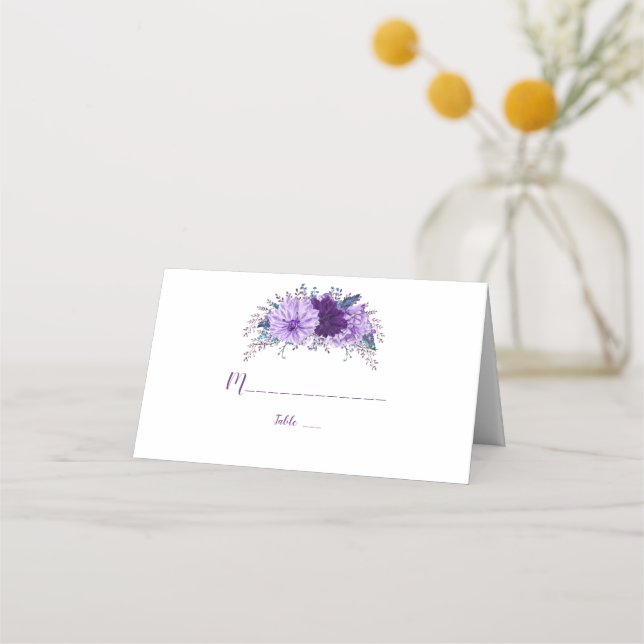 Boho Lavender Floral Plum Purple Table Number Place Card (Back)