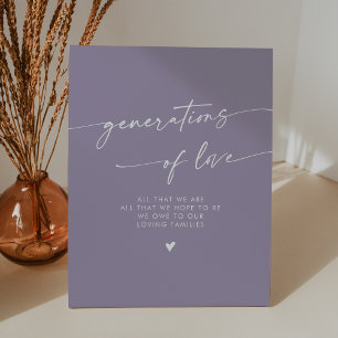 Boho Lavender Purple Generations of Love Wedding Pedestal Sign