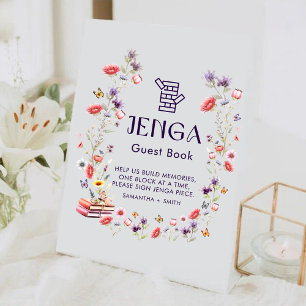 Boho Lavender Wildflower Jenga Guest Book Pedestal Sign