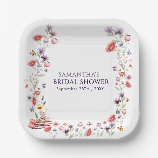 Boho Lavender Wildflower New Chapter Bridal Shower Paper Plate (Front)