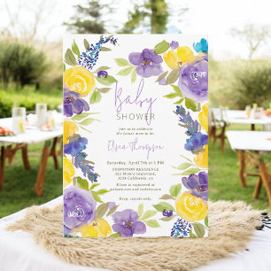 Boho lavender yellow floral baby shower invitation