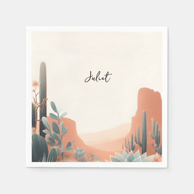 Boho Leaf Desert Cacti Succulent Bridal Shower Napkin (Front)