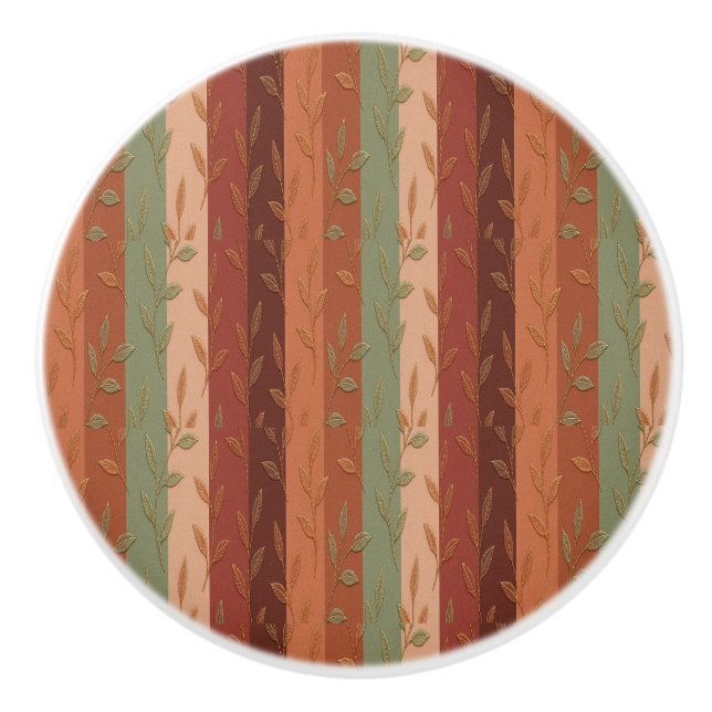 Boho Leaf Pattern Rustic Home Decor  Ceramic Knob (Front)