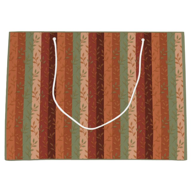 Boho Leaf Pattern Rustic Home Decor  Large Gift Bag (Front)