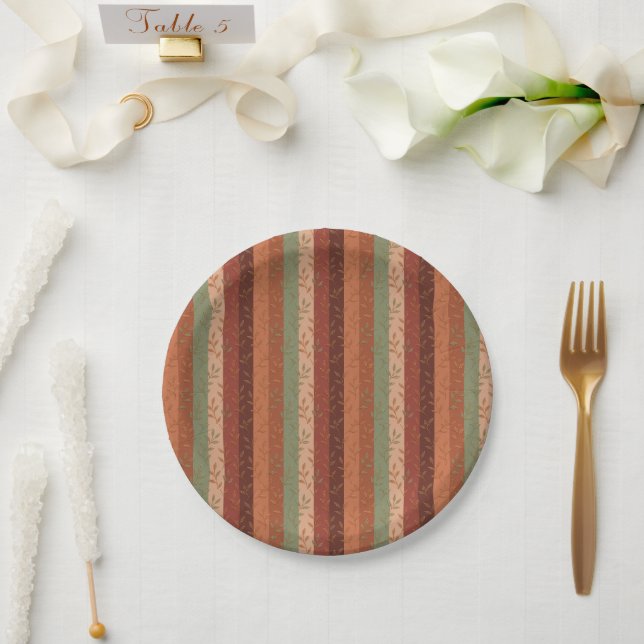 Boho Leaf Pattern Rustic Home Decor  Paper Plate (Wedding)