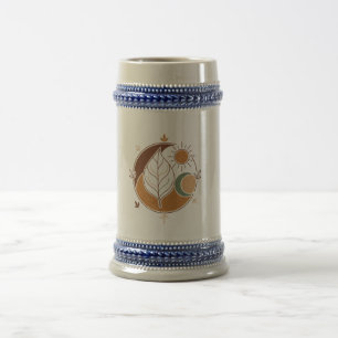 Boho Leaf Sun Moon Mug   Earthy Tones Abstract 