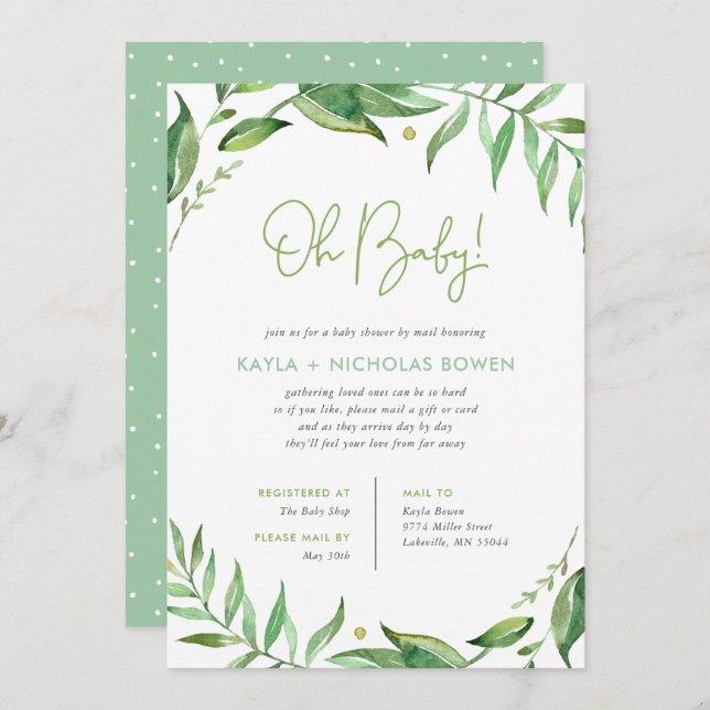Boho Leaves Baby Shower by Mail Invitation (Front/Back)