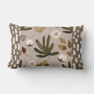 Boho Leaves Beige and Green Throw Pillow