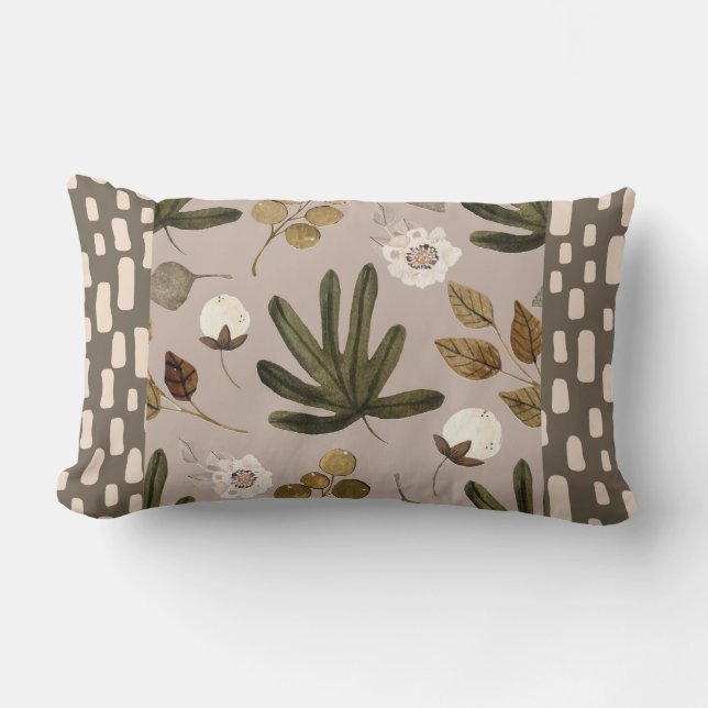 Boho Leaves Beige and Green Throw Pillow (Front)
