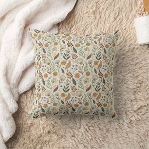Boho Leaves Botanical Brown Green Terracotta Beige Cushion