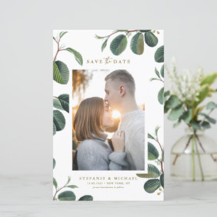 Boho Leaves Botanical White Photo Save the Date