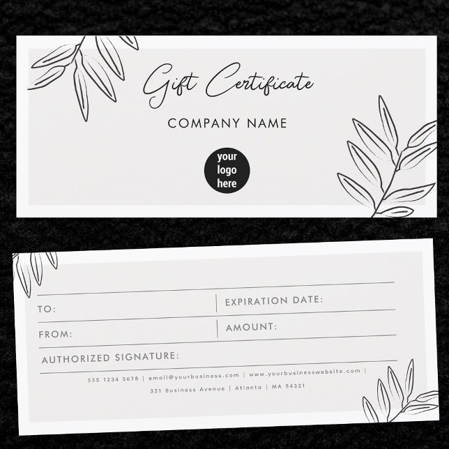 Boho Leaves Business Logo Gift Certificate Voucher (Boho Leaves Business Logo Gift Certificate Voucher)