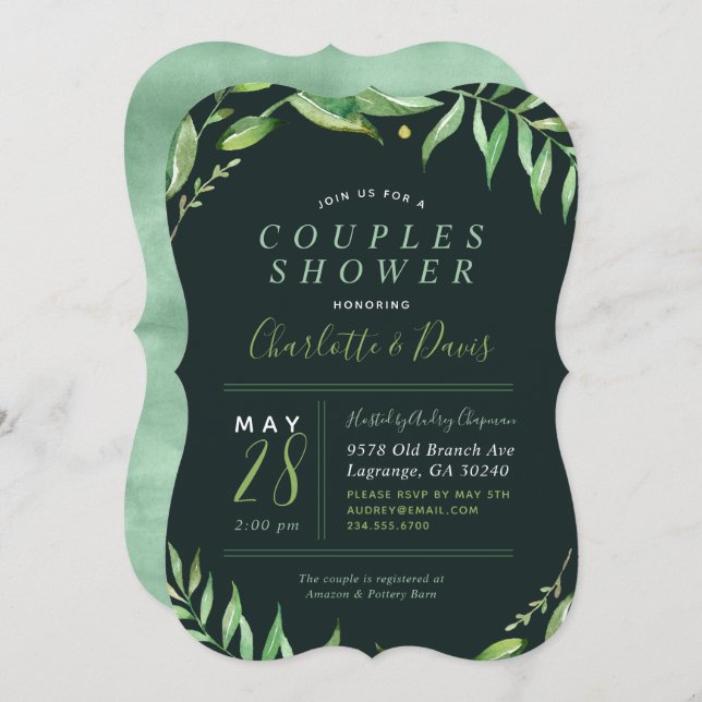 Boho Leaves Couples Shower Invitation (Front/Back)