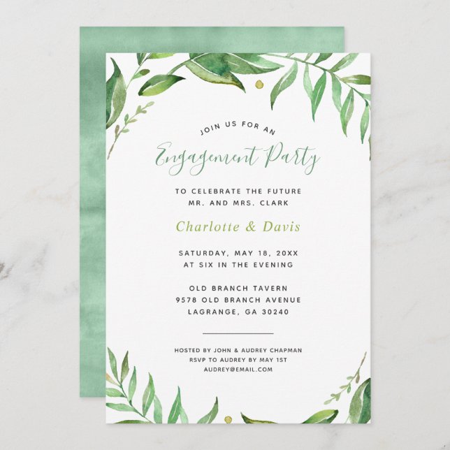 Boho Leaves Engagement Party Invitation (Front/Back)