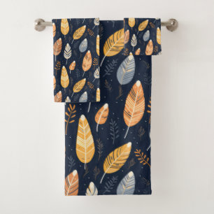 Boho Leaves mustard Bath Towel Set
