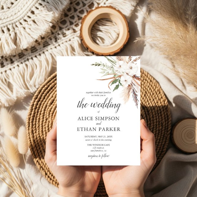 Boho Leaves Pampa Grass Wedding Invitation  (Creator Uploaded)