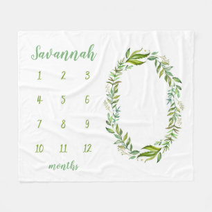 Boho Leaves Personalised Baby Milestone Photo Fleece Blanket