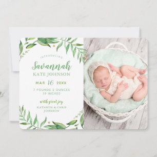 Boho Leaves Photo Birth Announcement