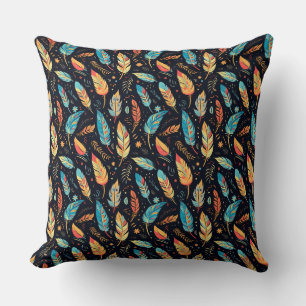 Boho Leaves red sienna blue Cushion