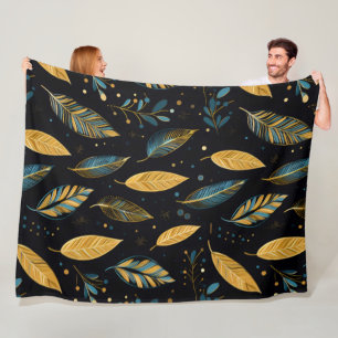 Boho Leaves teal sienna Fleece Blanket