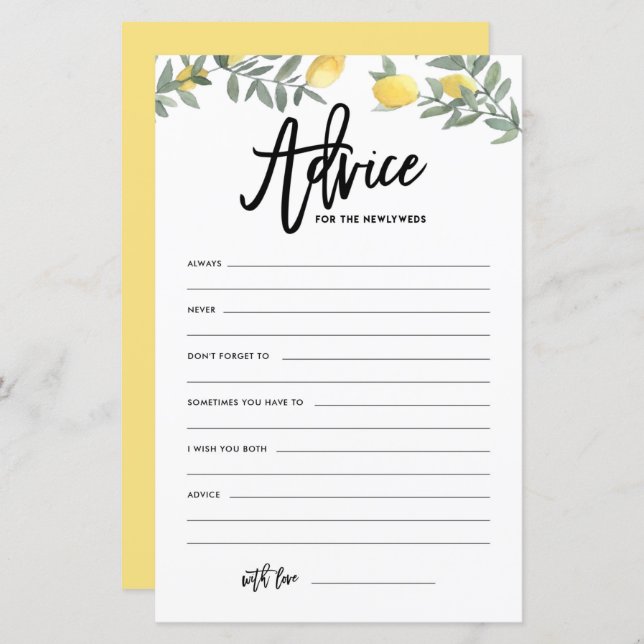 Boho Lemon Advice for the Newlyweds Wedding Advice (Front/Back)