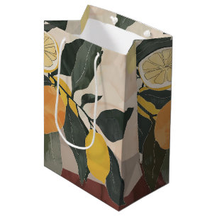 Boho Lemon Branch with Sun Abstract Fruit Artwork Medium Gift Bag