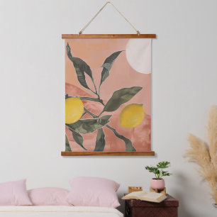 Boho Lemon Branch with Sun Minimalist Abstract (2) Hanging Tapestry