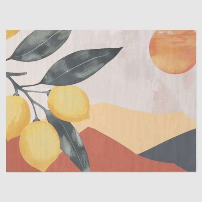 Boho Lemon Branch with Sun Minimalist Abstract Tissue Paper (Front)