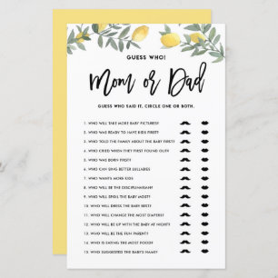 Boho Lemon Guess Who Mum or Dad Baby Shower Game