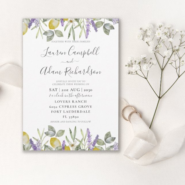 Boho Lemon & Lavender Foliage Wedding Invitation (Creator Uploaded)