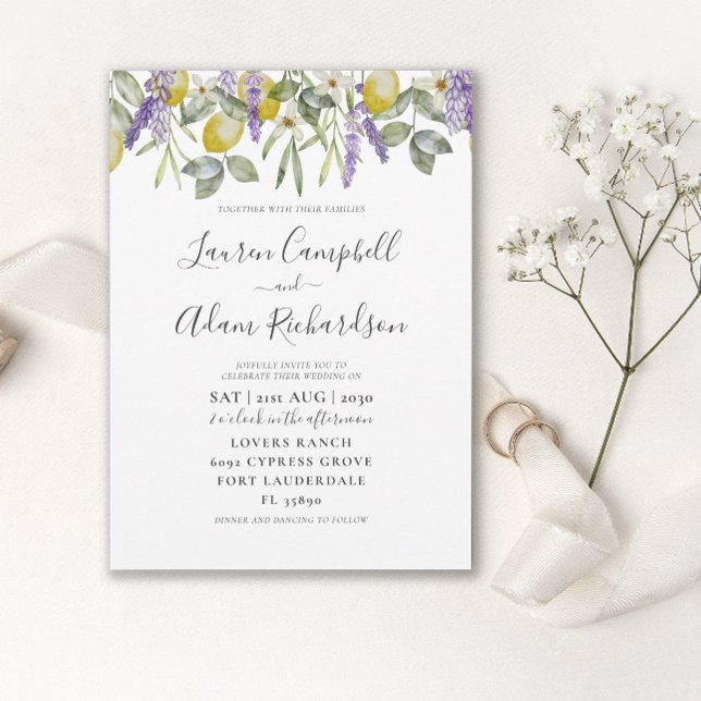 Boho Lemon & Lavender Foliage Wedding Invitation (Creator Uploaded)