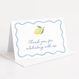 Boho Lemon Light Blue Wavy Border Bridal Shower Thank You Card