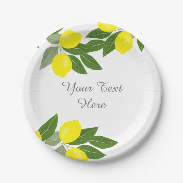 Boho Lemon Party Decor Paper Plate (Front)
