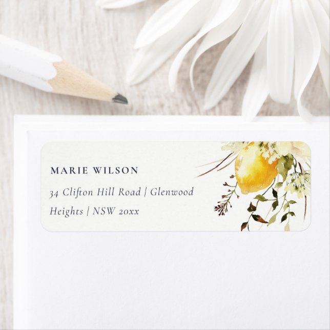Boho Lemon Yellow Watercolor Floral Address (Insitu)