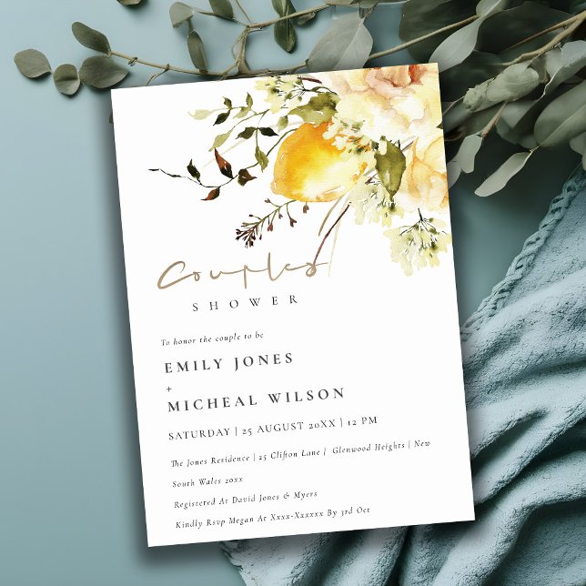 Boho Lemon Yellow Watercolor Floral Couples Shower Invitation (Creator Uploaded)