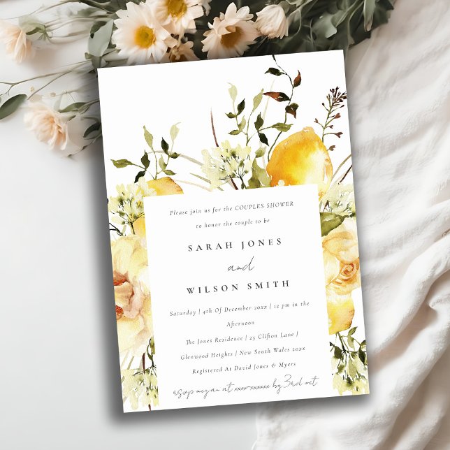 Boho Lemon Yellow Watercolor Floral Couples Shower Invitation (Creator Uploaded)
