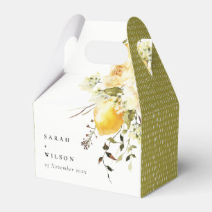 Boho Lemon Yellow Watercolor Floral Wedding Favour Box