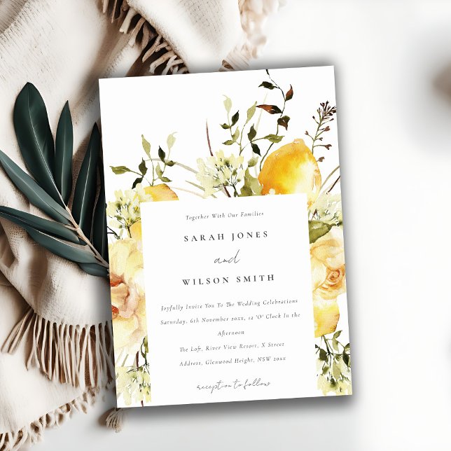 Boho Lemon Yellow Watercolor Floral Wedding Invitation (Creator Uploaded)