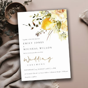 Boho Lemon Yellow Watercolor Floral Wedding Invitation