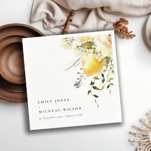 Boho Lemon Yellow Watercolor Floral Wedding Napkin