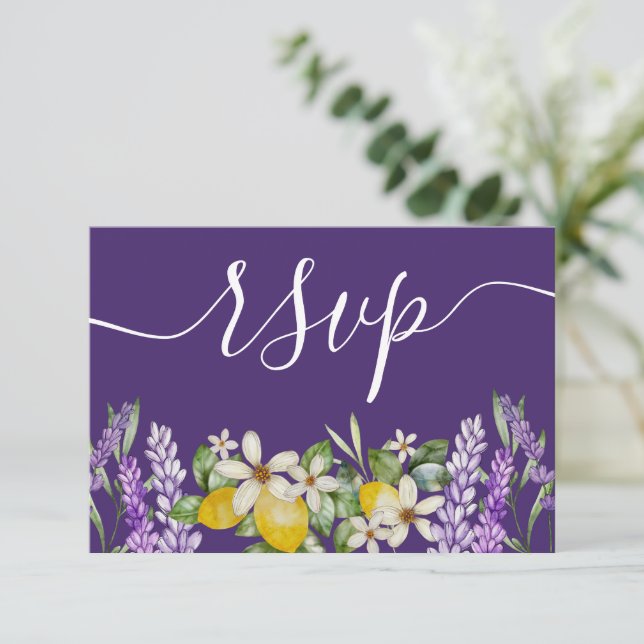 Boho Lemons & Lavender Wedding RSVP (Standing Front)