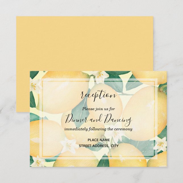 Boho Lemons & Leaves Wedding Reception Enclosure Card (Front/Back)